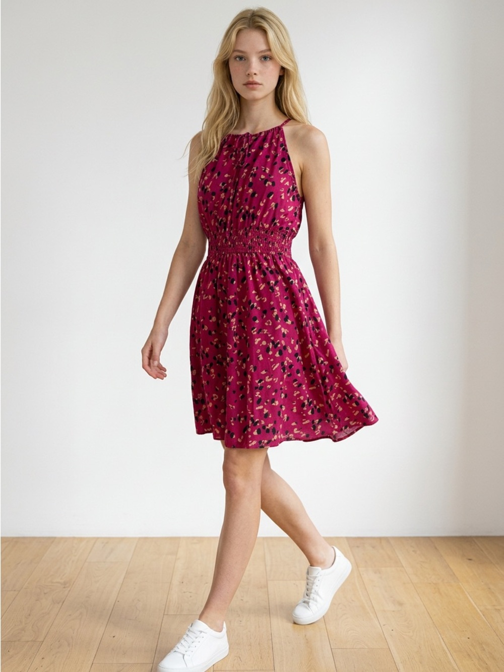 SHEIN Fuchsia Halter Mini Dress with Abstract Print